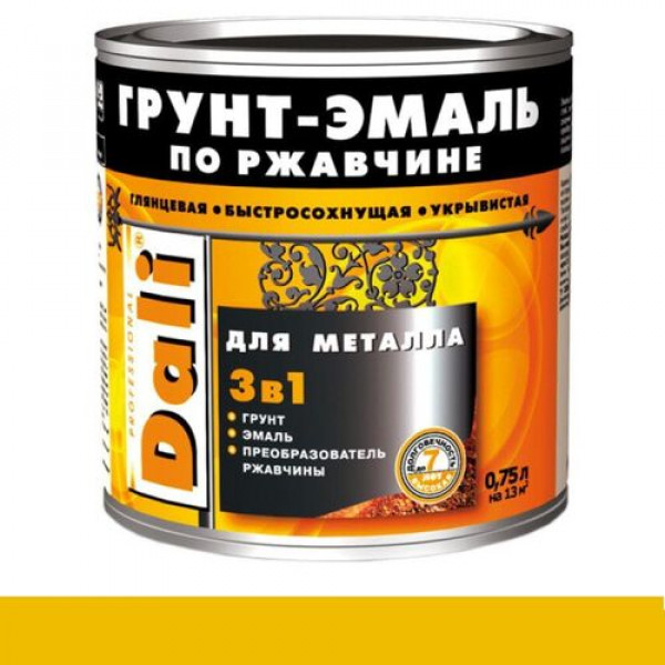 Грунт-эмаль по ржавчине гладкая глянцевая желтый 0,75л DALI