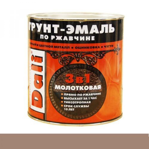 Грунт-эмаль по ржавчине 3 в 1 молотковая медный 0,75л DALI
