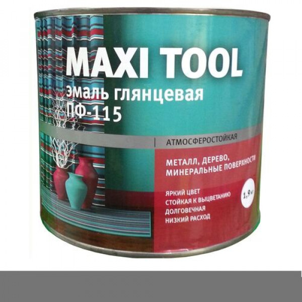 Эмаль ПФ-115 алкидная глянцевая серая 1,9кг MAXI TOOL