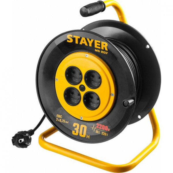 STAYER MS-207 ПВС 2х0.75 30м 2200Вт, Удлинитель на катушке (55073-30)