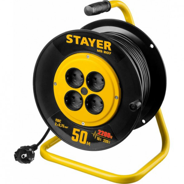 STAYER MS-207 ПВС 2х0.75 50м 2200Вт, Удлинитель на катушке (55073-50)