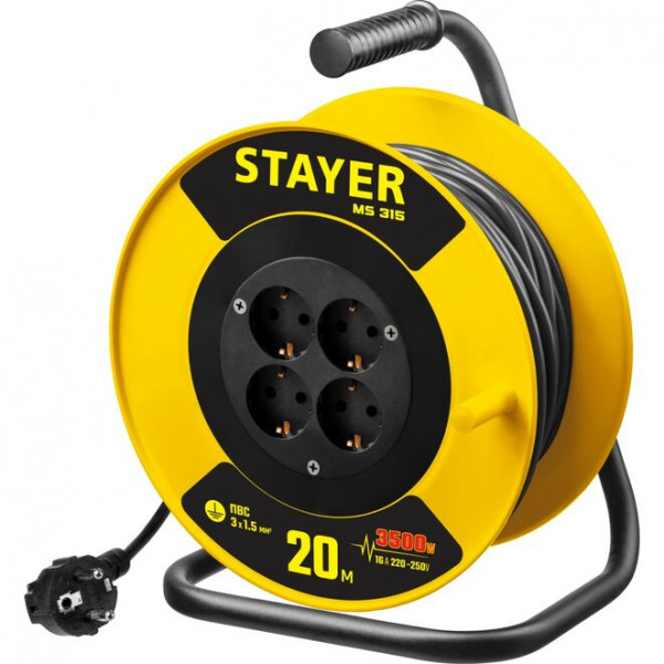 STAYER MS-315 ПВС 3х1.5 20м 3500Вт, Силовой удлинитель на катушке (55078-20)