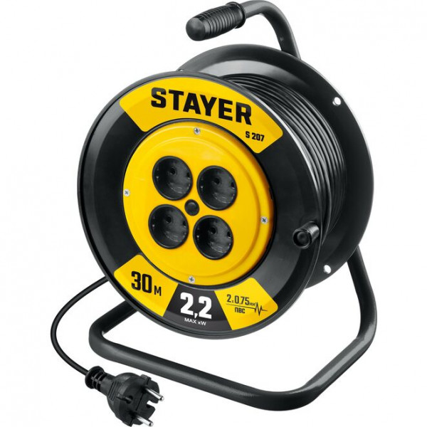 STAYER S 207 ПВС 2х0.75 30м 2200Вт, Удлинитель на катушке (55073-30)