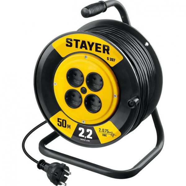 STAYER S 207 ПВС 2х0.75 50м 2200Вт, Удлинитель на катушке (55073-50)