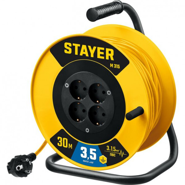 STAYER M 315 ПВС 3х1.5 30м 3500Вт, Силовой удлинитель на катушке (55078-30_z01)