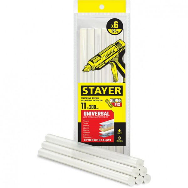 STAYER 6 шт, 11 х 200 мм, стержни клеевые для термоклеевых пистолетов 2-06821-T-S06