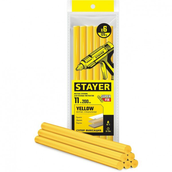 STAYER 6 шт, 11 х 200 мм, стержни клеевые для термоклеевых пистолетов 2-06821-Y-S06